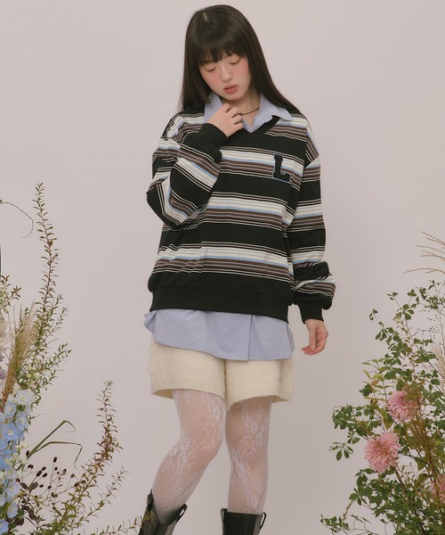 loin nuit(ロワンニュイ)の「knit collar logo sweat / ニットカラーロゴスウェット(スウェット・レディース・ブラック/ベージュ/ネイビー/ブラウン/ライトグレー/グレー・FREE)」の11枚目の写真