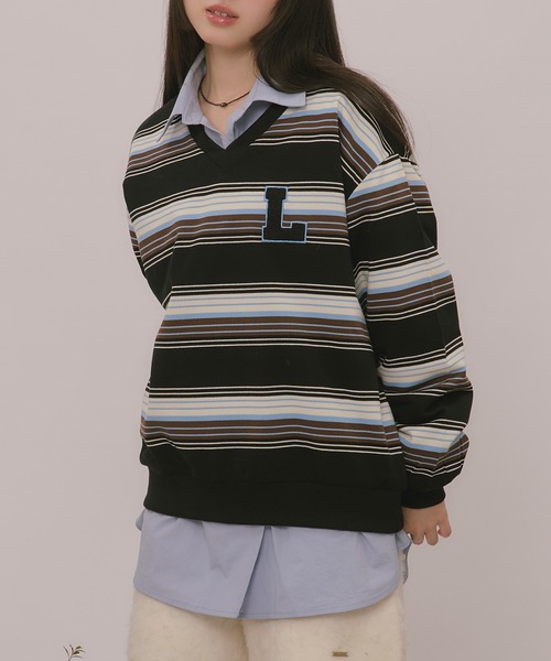 loin nuit(ロワンニュイ)の「knit collar logo sweat / ニットカラーロゴスウェット(スウェット・レディース・ブラック/ベージュ/ネイビー/ブラウン/ライトグレー/グレー・FREE)」の8枚目の写真