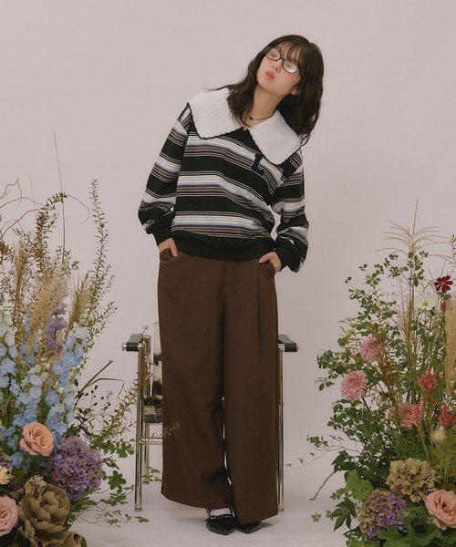 loin nuit(ロワンニュイ)の「knit collar logo sweat / ニットカラーロゴスウェット(スウェット・レディース・ブラック/ベージュ/ネイビー/ブラウン/ライトグレー/グレー・FREE)」の14枚目の写真