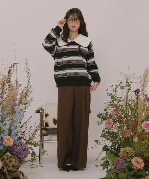loin nuit(ロワンニュイ)の「knit collar logo sweat / ニットカラーロゴスウェット(スウェット・レディース・ブラック/ベージュ/ネイビー/ブラウン/ライトグレー/グレー・FREE)」の15枚目の写真