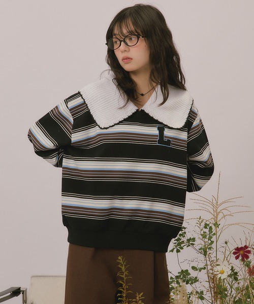 loin nuit(ロワンニュイ)の「knit collar logo sweat / ニットカラーロゴスウェット(スウェット・レディース・ブラック/ベージュ/ネイビー/ブラウン/ライトグレー/グレー・FREE)」の12枚目の写真