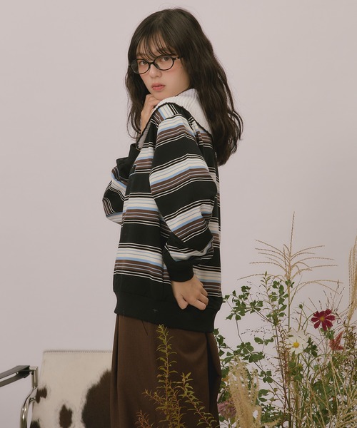 loin nuit(ロワンニュイ)の「knit collar logo sweat / ニットカラーロゴスウェット(スウェット・レディース・ブラック/ベージュ/ネイビー/ブラウン/ライトグレー/グレー・FREE)」の13枚目の写真
