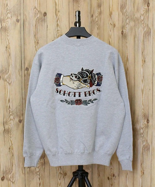 Schott(ショット)の「CREW SWEAT SHAKE HAND HORSE(スウェット・メンズ・ブラウン/グレー/ブラック・XL/XXL/M/L)」の2枚目の写真