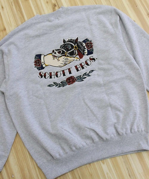 Schott(ショット)の「CREW SWEAT SHAKE HAND HORSE(スウェット・メンズ・ブラウン/グレー/ブラック・XL/XXL/M/L)」の10枚目の写真