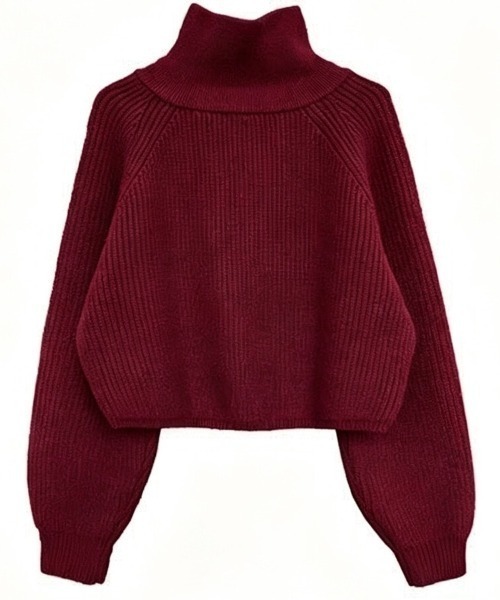 Beststore(ベストストア)の「ハーフジップ ニットトップス ざっくり編み ハイネック ショート丈 秋冬(ニット/セーター・レディース・ネイビー/チャコールグレー/キャメル/アイボリー/イエロー/オフホワイト/ブラウン/ボルドー/ブラック・FREE)」の22枚目の写真