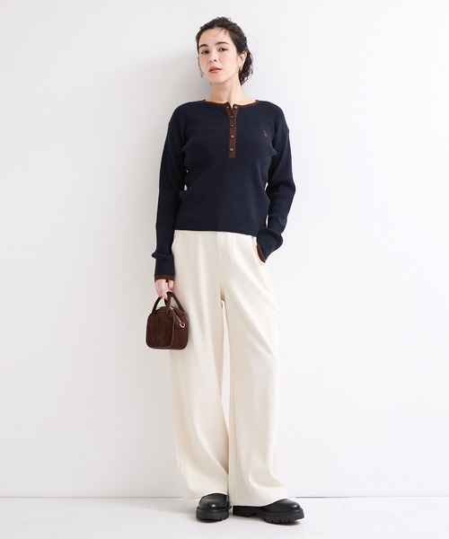 U.S. POLO ASSN.(ユーエスポロアッスン)の「【U.S. POLO ASSN. 】別注/配色ヘンリーニット(ニット/セーター・レディース・ブラウン/ネイビー/グレー・FREE)」の5枚目の写真