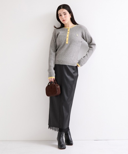 U.S. POLO ASSN.(ユーエスポロアッスン)の「【U.S. POLO ASSN. 】別注/配色ヘンリーニット(ニット/セーター・レディース・ブラウン/ネイビー/グレー・FREE)」の6枚目の写真