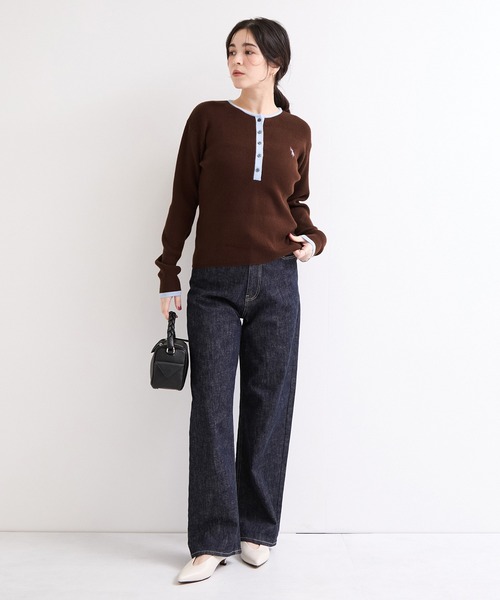 U.S. POLO ASSN.(ユーエスポロアッスン)の「【U.S. POLO ASSN. 】別注/配色ヘンリーニット(ニット/セーター・レディース・ブラウン/ネイビー/グレー・FREE)」の8枚目の写真