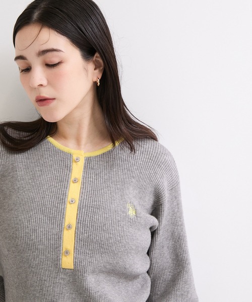 U.S. POLO ASSN.(ユーエスポロアッスン)の「【U.S. POLO ASSN. 】別注/配色ヘンリーニット(ニット/セーター・レディース・ブラウン/ネイビー/グレー・FREE)」の12枚目の写真
