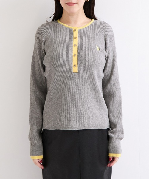 U.S. POLO ASSN.(ユーエスポロアッスン)の「【U.S. POLO ASSN. 】別注/配色ヘンリーニット(ニット/セーター・レディース・ブラウン/ネイビー/グレー・FREE)」の15枚目の写真