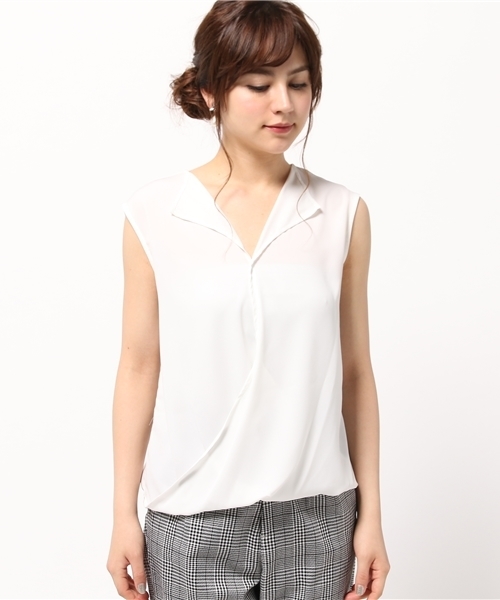 31 Sons de mode(トランテアン ソン ドゥ モード)の「ノースリーブカシュクールブラウス (シャツ/ブラウス・レディース・オフホワイト/ピンク/サックスブルー・36)」の4枚目の写真