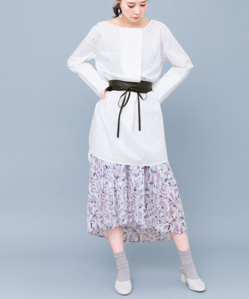 KBF（ケイビーエフ）の「KBF ファジーボタニカルプリーツスカート（スカート・レディース・グリーン/ピンクベージュ/パープル・ONE）」の6枚目の写真