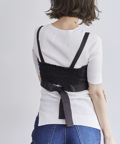 STUDIOUS(ステュディオス)の「STUDIOUS ラケットリボンビスチェ(キャミソール・レディース・ブラック/マルチ/マスタード・FREE)」の6枚目の写真