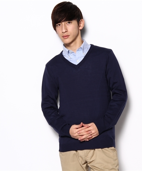 WEGO（ウィゴー）の「ACベーシックLSVネックニット（ニット/セーター・メンズ・ブラック/グレイッシュベージュ/ネイビー/ワイン/その他1・MEDIUM/LARGE）」の4枚目の写真