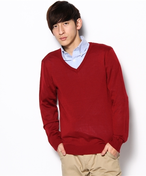 WEGO（ウィゴー）の「ACベーシックLSVネックニット（ニット/セーター・メンズ・ブラック/グレイッシュベージュ/ネイビー/ワイン/その他1・MEDIUM/LARGE）」の5枚目の写真