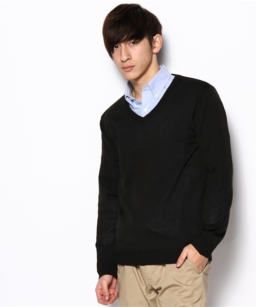 WEGO（ウィゴー）の「ACベーシックLSVネックニット（ニット/セーター・メンズ・ブラック/グレイッシュベージュ/ネイビー/ワイン/その他1・MEDIUM/LARGE）」の2枚目の写真