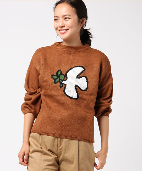 MERLOT（メルロー）の「ハトとオリーブ柄ニットプルオーバー2350（ニット/セーター・レディース・ブルーグリーン/キャメル/チェリーピンク・FREE）」の10枚目の写真