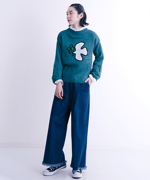 MERLOT（メルロー）の「ハトとオリーブ柄ニットプルオーバー2350（ニット/セーター・レディース・ブルーグリーン/キャメル/チェリーピンク・FREE）」の12枚目の写真