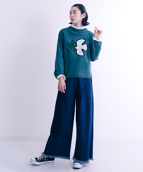 MERLOT（メルロー）の「ハトとオリーブ柄ニットプルオーバー2350