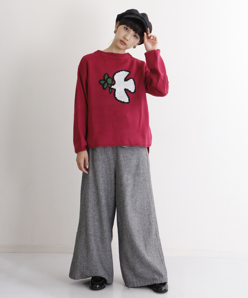 MERLOT（メルロー）の「ハトとオリーブ柄ニットプルオーバー2350（ニット/セーター・レディース・ブルーグリーン/キャメル/チェリーピンク・FREE）」の16枚目の写真