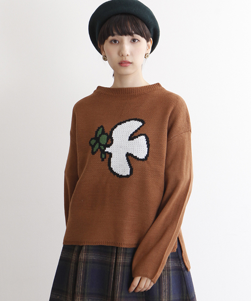 MERLOT（メルロー）の「ハトとオリーブ柄ニットプルオーバー2350（ニット/セーター・レディース・ブルーグリーン/キャメル/チェリーピンク・FREE）」の19枚目の写真