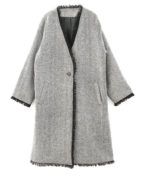 Luz Llena（ラズレナ）の「ヘリンボーンツイード・フリンジノーカラーコート（ノーカラージャケット・レディース・ホワイト/ブラック・MEDIUM）」の13枚目の写真