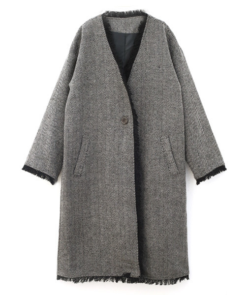 Luz Llena（ラズレナ）の「ヘリンボーンツイード・フリンジノーカラーコート（ノーカラージャケット・レディース・ホワイト/ブラック・MEDIUM）」の15枚目の写真