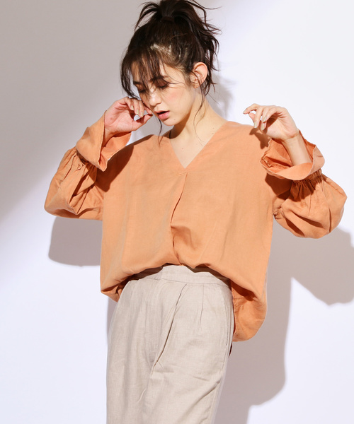 CIAOPANIC(チャオパニック)の「リネンテンセルブラウス(シャツ/ブラウス・レディース・ホワイト/ベージュ/ピンク/モスグリーン・FREE)」の2枚目の写真