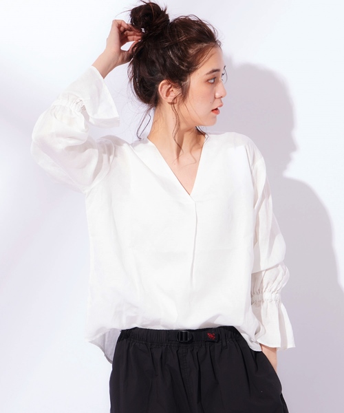 CIAOPANIC(チャオパニック)の「リネンテンセルブラウス(シャツ/ブラウス・レディース・ホワイト/ベージュ/ピンク/モスグリーン・FREE)」の1枚目の写真