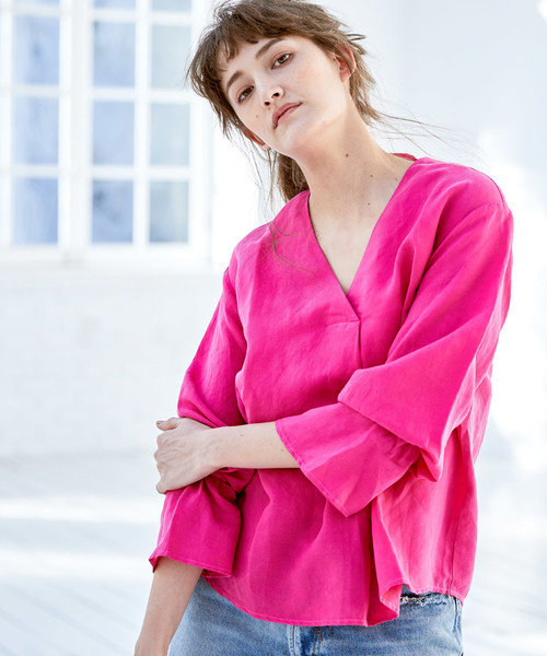 CIAOPANIC(チャオパニック)の「リネンテンセルブラウス(シャツ/ブラウス・レディース・ホワイト/ベージュ/ピンク/モスグリーン・FREE)」の4枚目の写真