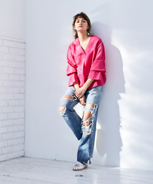 CIAOPANIC(チャオパニック)の「リネンテンセルブラウス(シャツ/ブラウス・レディース・ホワイト/ベージュ/ピンク/モスグリーン・FREE)」の5枚目の写真