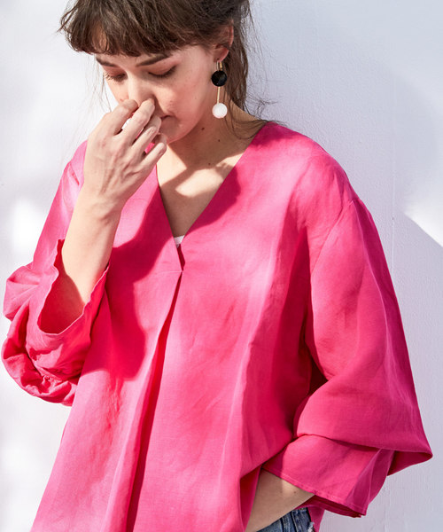 CIAOPANIC(チャオパニック)の「リネンテンセルブラウス(シャツ/ブラウス・レディース・ホワイト/ベージュ/ピンク/モスグリーン・FREE)」の6枚目の写真