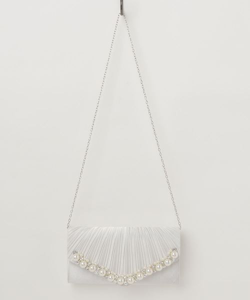 STYLEBLOCK(スタイルブロック)の「プリーツ&大きいパールパーティークラッチバッグ(クラッチバッグ・レディース・ブラック/シルバー/オフホワイト/シャンパン/ピンク/ネイビー/ワイン・FREE)」の2枚目の写真