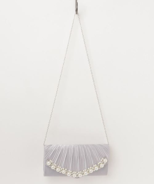 STYLEBLOCK(スタイルブロック)の「プリーツ&大きいパールパーティークラッチバッグ(クラッチバッグ・レディース・ブラック/シルバー/オフホワイト/シャンパン/ピンク/ネイビー/ワイン・FREE)」の6枚目の写真