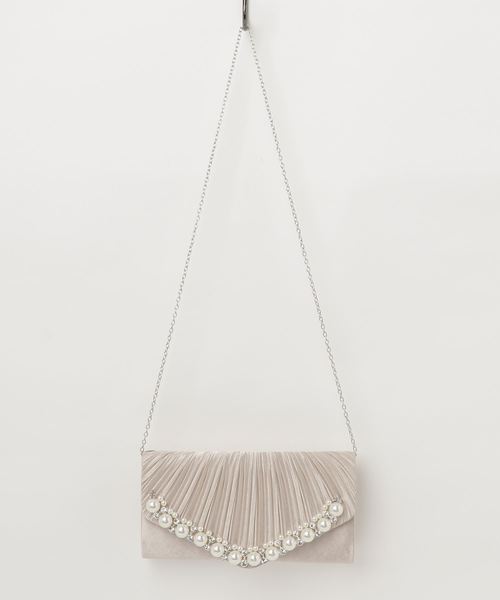 STYLEBLOCK(スタイルブロック)の「プリーツ&大きいパールパーティークラッチバッグ(クラッチバッグ・レディース・ブラック/シルバー/オフホワイト/シャンパン/ピンク/ネイビー/ワイン・FREE)」の7枚目の写真