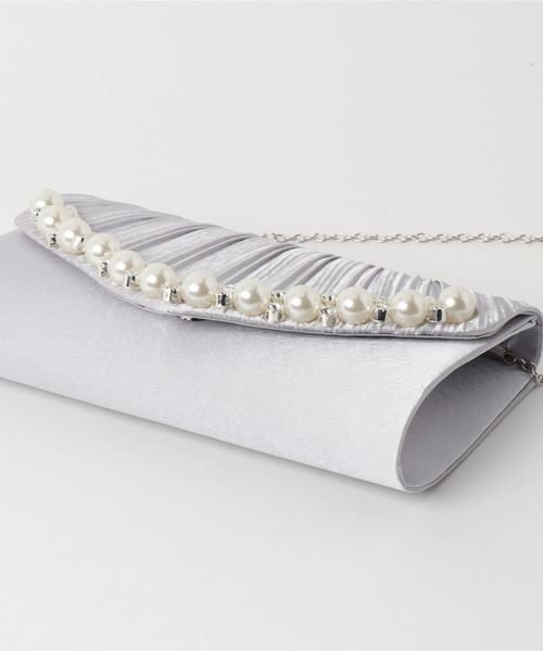 STYLEBLOCK(スタイルブロック)の「プリーツ&大きいパールパーティークラッチバッグ(クラッチバッグ・レディース・ブラック/シルバー/オフホワイト/シャンパン/ピンク/ネイビー/ワイン・FREE)」の9枚目の写真