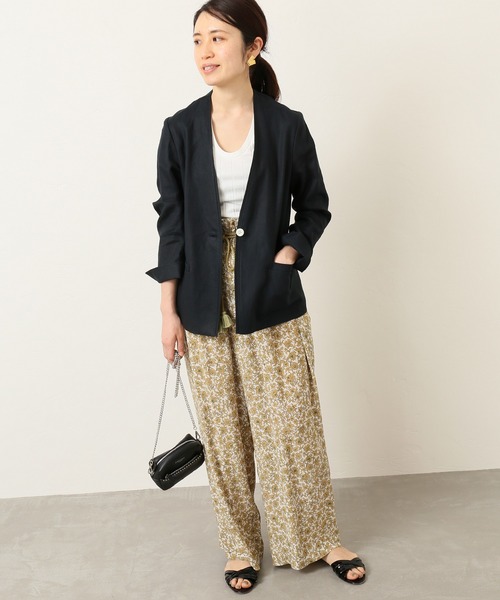 セール】French Linen Vネックジャケット◇（ノーカラー