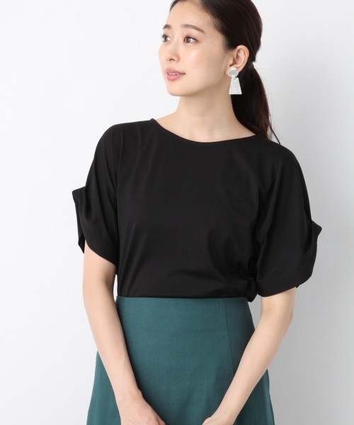 LEPSIM(レプシィム)の「フハクライクタックスリーブプルオーバーSS 799225(Tシャツ/カットソー・レディース・ブラック/ダークブラウン/オフホワイト/グレイッシュベージュ・FREE)」の1枚目の写真