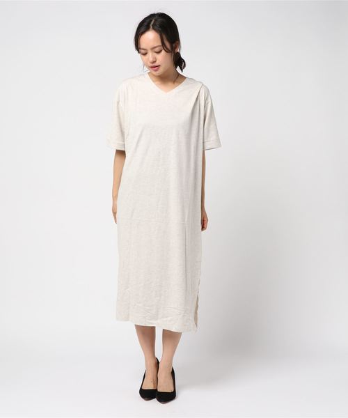 AMERICAN HOLIC（アメリカンホリック）の「・Vネックロールアップ5分袖ワンピース（ワンピース・レディース・ホワイト系その他/ブラック/杢グレー・FREE）」の6枚目の写真