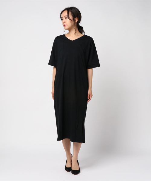 AMERICAN HOLIC（アメリカンホリック）の「・Vネックロールアップ5分袖ワンピース（ワンピース・レディース・ホワイト系その他/ブラック/杢グレー・FREE）」の3枚目の写真