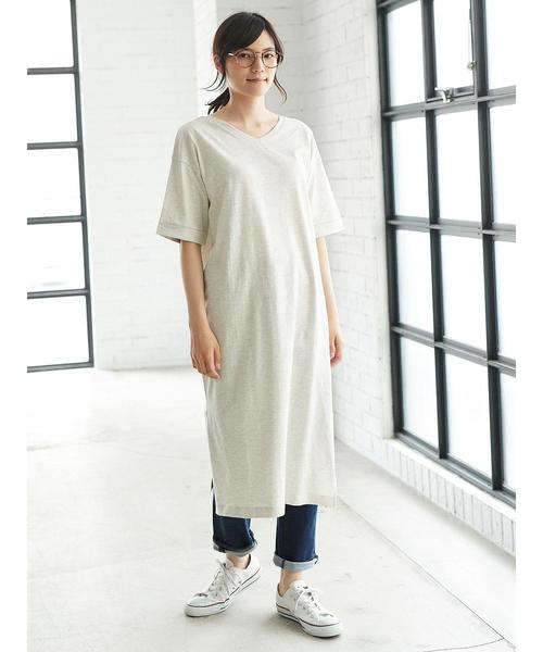 AMERICAN HOLIC（アメリカンホリック）の「・Vネックロールアップ5分袖ワンピース（ワンピース・レディース・ホワイト系その他/ブラック/杢グレー・FREE）」の8枚目の写真