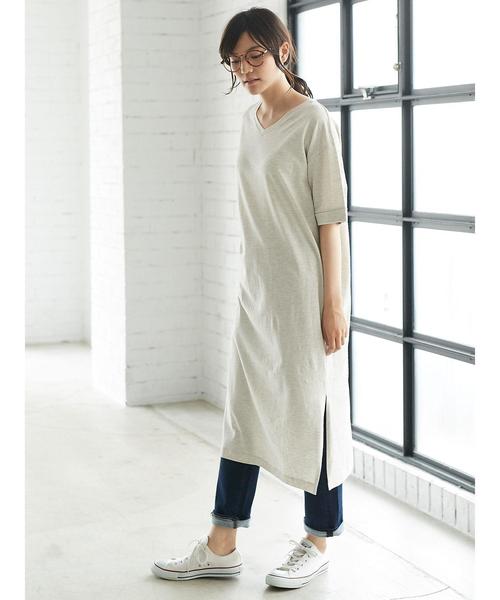 AMERICAN HOLIC（アメリカンホリック）の「・Vネックロールアップ5分袖ワンピース（ワンピース・レディース・ホワイト系その他/ブラック/杢グレー・FREE）」の9枚目の写真