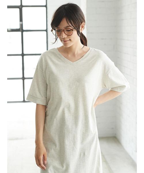 AMERICAN HOLIC（アメリカンホリック）の「・Vネックロールアップ5分袖ワンピース（ワンピース・レディース・ホワイト系その他/ブラック/杢グレー・FREE）」の10枚目の写真