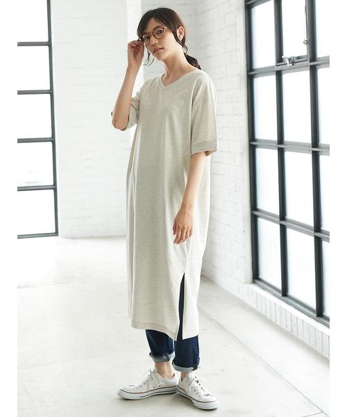 AMERICAN HOLIC（アメリカンホリック）の「・Vネックロールアップ5分袖ワンピース（ワンピース・レディース・ホワイト系その他/ブラック/杢グレー・FREE）」の11枚目の写真