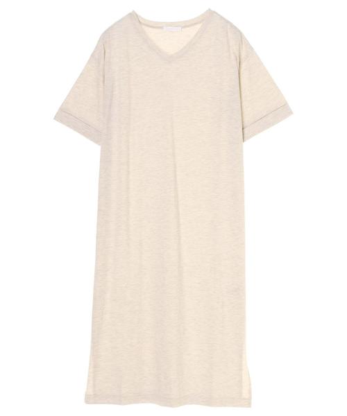 AMERICAN HOLIC（アメリカンホリック）の「・Vネックロールアップ5分袖ワンピース（ワンピース・レディース・ホワイト系その他/ブラック/杢グレー・FREE）」の4枚目の写真