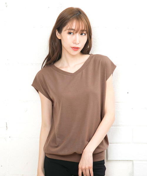 KOBE LETTUCE（コウベレタス）の「選べる[クルーネックorVネック]フレンチスリーブニットソートップス＊レディース/サマーニット[C3377]神戸レタス（ニット/セーター・レディース・ブラック/ベージュ/オフホワイト/ピンク/グリーン/マスタード/ホワイト系その他/ブラック系その他/ベージュ系その他/グリーン系その他/イエロー系その他/ピンク系その他・FREE）」の5枚目の写真