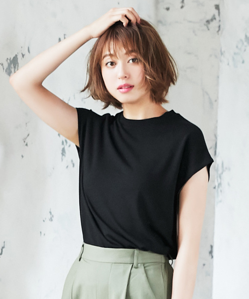 KOBE LETTUCE（コウベレタス）の「選べる[クルーネックorVネック]フレンチスリーブニットソートップス＊レディース/サマーニット[C3377]神戸レタス（ニット/セーター・レディース・ブラック/ベージュ/オフホワイト/ピンク/グリーン/マスタード/ホワイト系その他/ブラック系その他/ベージュ系その他/グリーン系その他/イエロー系その他/ピンク系その他・FREE）」の4枚目の写真