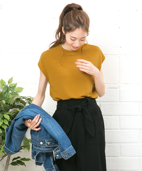 KOBE LETTUCE（コウベレタス）の「選べる[クルーネックorVネック]フレンチスリーブニットソートップス＊レディース/サマーニット[C3377]神戸レタス（ニット/セーター・レディース・ブラック/ベージュ/オフホワイト/ピンク/グリーン/マスタード/ホワイト系その他/ブラック系その他/ベージュ系その他/グリーン系その他/イエロー系その他/ピンク系その他・FREE）」の10枚目の写真