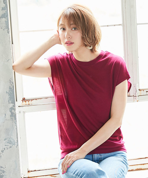 KOBE LETTUCE（コウベレタス）の「選べる[クルーネックorVネック]フレンチスリーブニットソートップス＊レディース/サマーニット[C3377]神戸レタス（ニット/セーター・レディース・ブラック/ベージュ/オフホワイト/ピンク/グリーン/マスタード/ホワイト系その他/ブラック系その他/ベージュ系その他/グリーン系その他/イエロー系その他/ピンク系その他・FREE）」の12枚目の写真