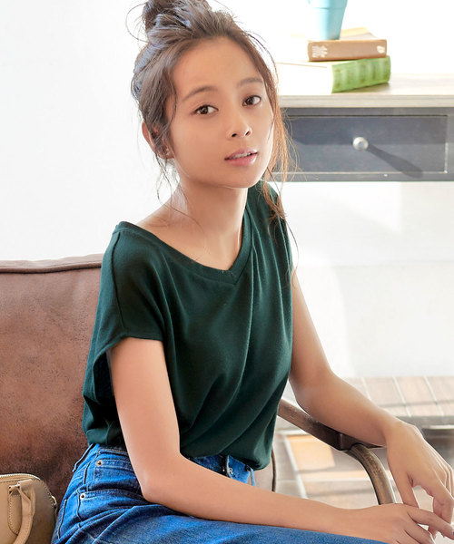 KOBE LETTUCE（コウベレタス）の「選べる[クルーネックorVネック]フレンチスリーブニットソートップス＊レディース/サマーニット[C3377]神戸レタス（ニット/セーター・レディース・ブラック/ベージュ/オフホワイト/ピンク/グリーン/マスタード/ホワイト系その他/ブラック系その他/ベージュ系その他/グリーン系その他/イエロー系その他/ピンク系その他・FREE）」の7枚目の写真